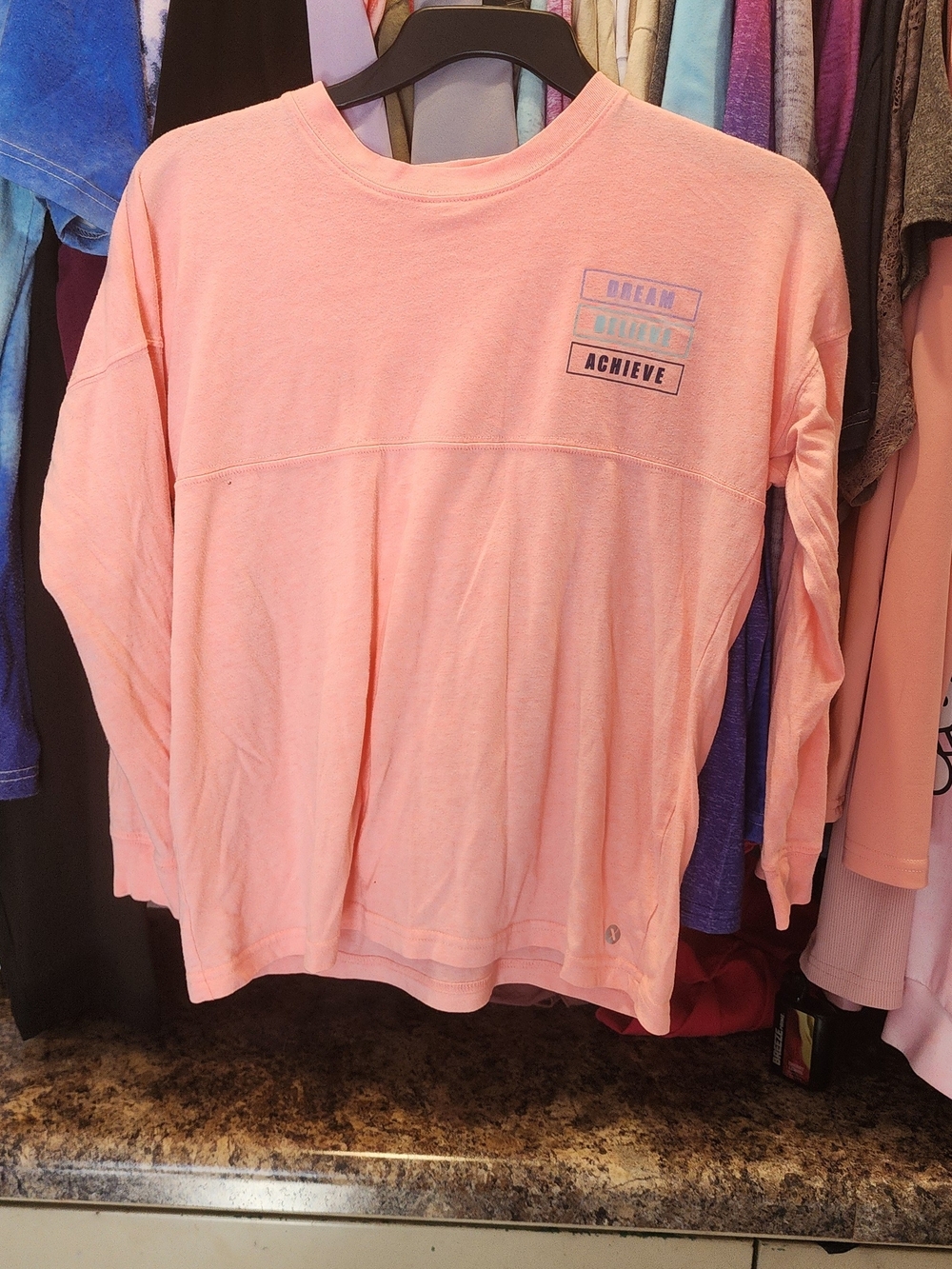 Express Girls Peach-Pink Long-Sleeve Graphic Tee